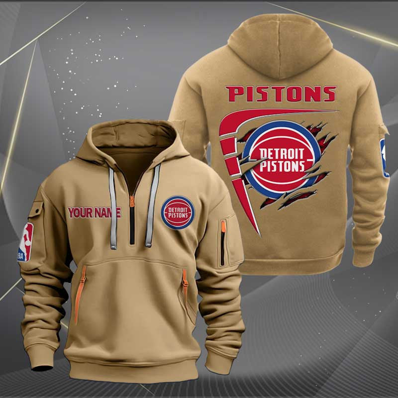LIMITED EDITION - NEW CUSTOMIZED NBA14 DP DETROIT PISTONS QUARTER ZIP HOODIE