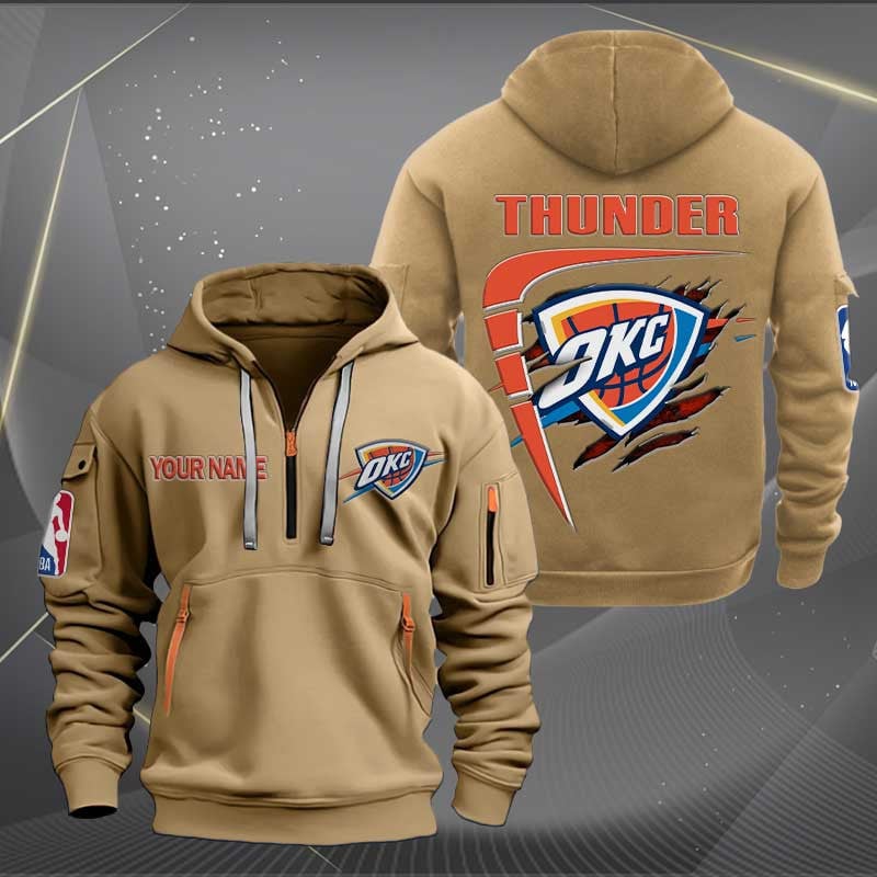 LIMITED EDITION - NEW CUSTOMIZED NBA01 OC OKLAHOMA CITY THUNDER QUARTER ZIP HOODIE