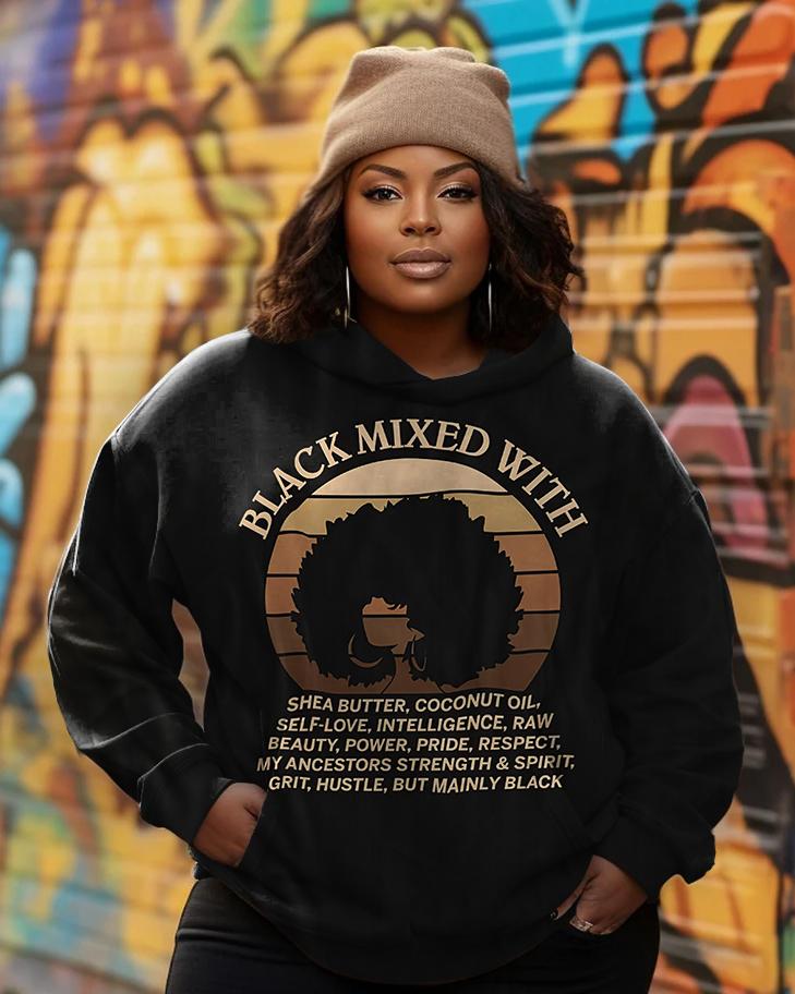 Schwarzer, weiß-gemischter Kapuzenpullover mit langen Ärmeln