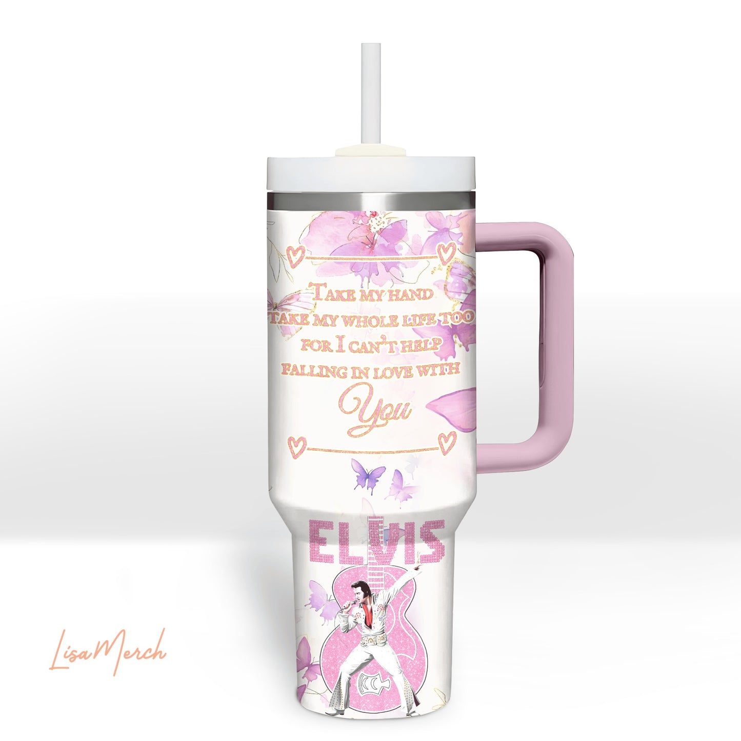 New Premium Elvis Presley 40OZ Tumbler With Handle - EVPLCAO59