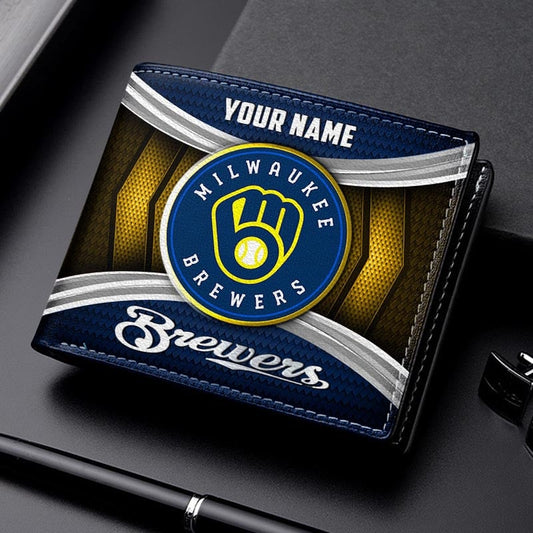 LIMITED EDITION - NEW CUSTOMIZED MLB15 MBS MILWAUKEE BREWERS LEATHER WALLET