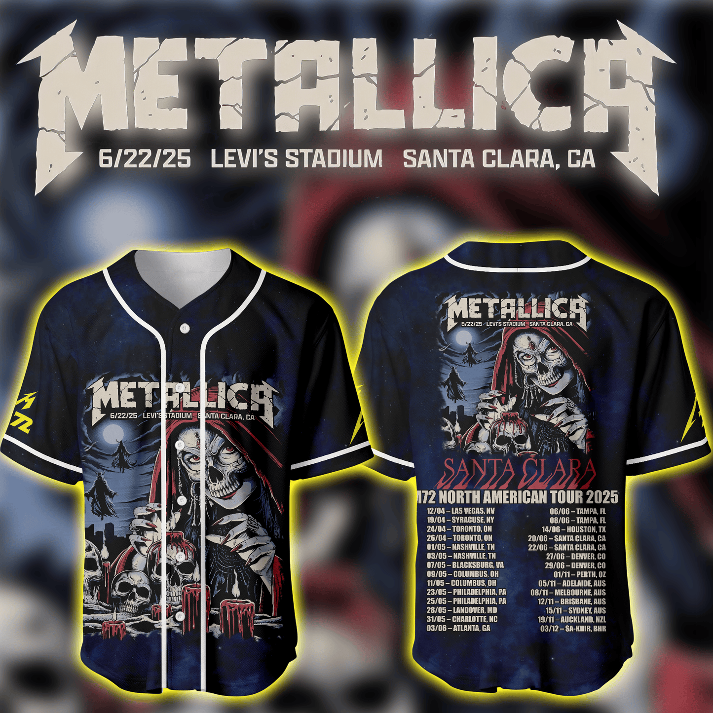NEW PREMIUM METALLICA UNISEX BASEBALL JERSEY