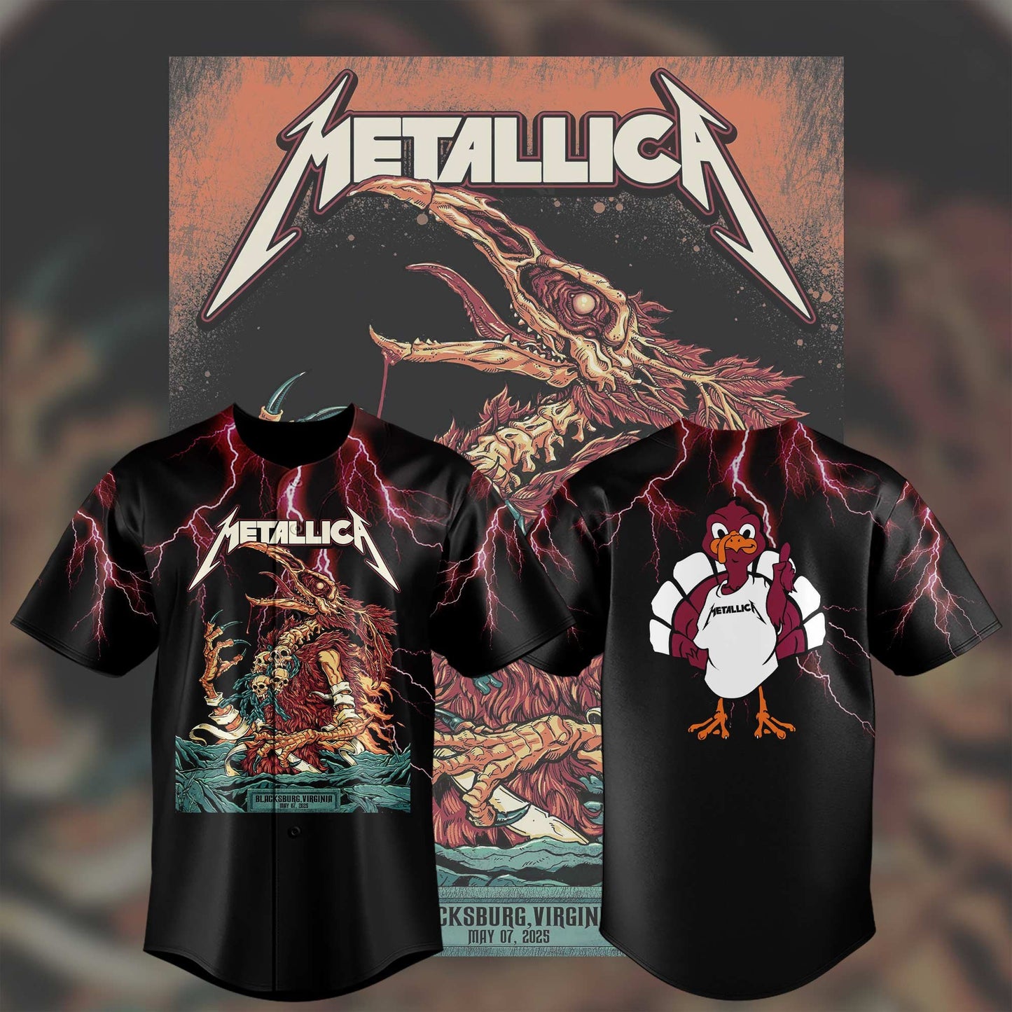 NEW PREMIUM METALLICA UNISEX BASEBALL JERSEY