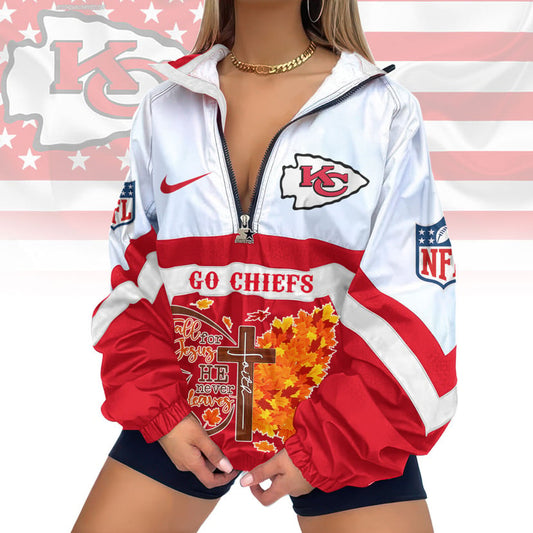 LIMITED EDITION - NEW CUSTOMIZED NFL01 KCC KANSAS CITY CHIEFS FAITH & FALL V-NECK ZIPPER SWEATSHIRT JACKET