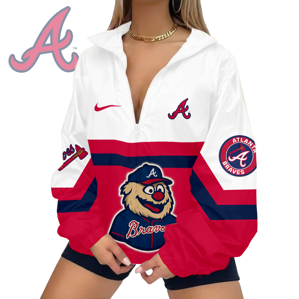 LIMITED EDITION - NEW CUSTOMIZED MLB09 ABS ATLANTA BRAVES V-NECK ZIPPER SWEATSHIRT JACKET