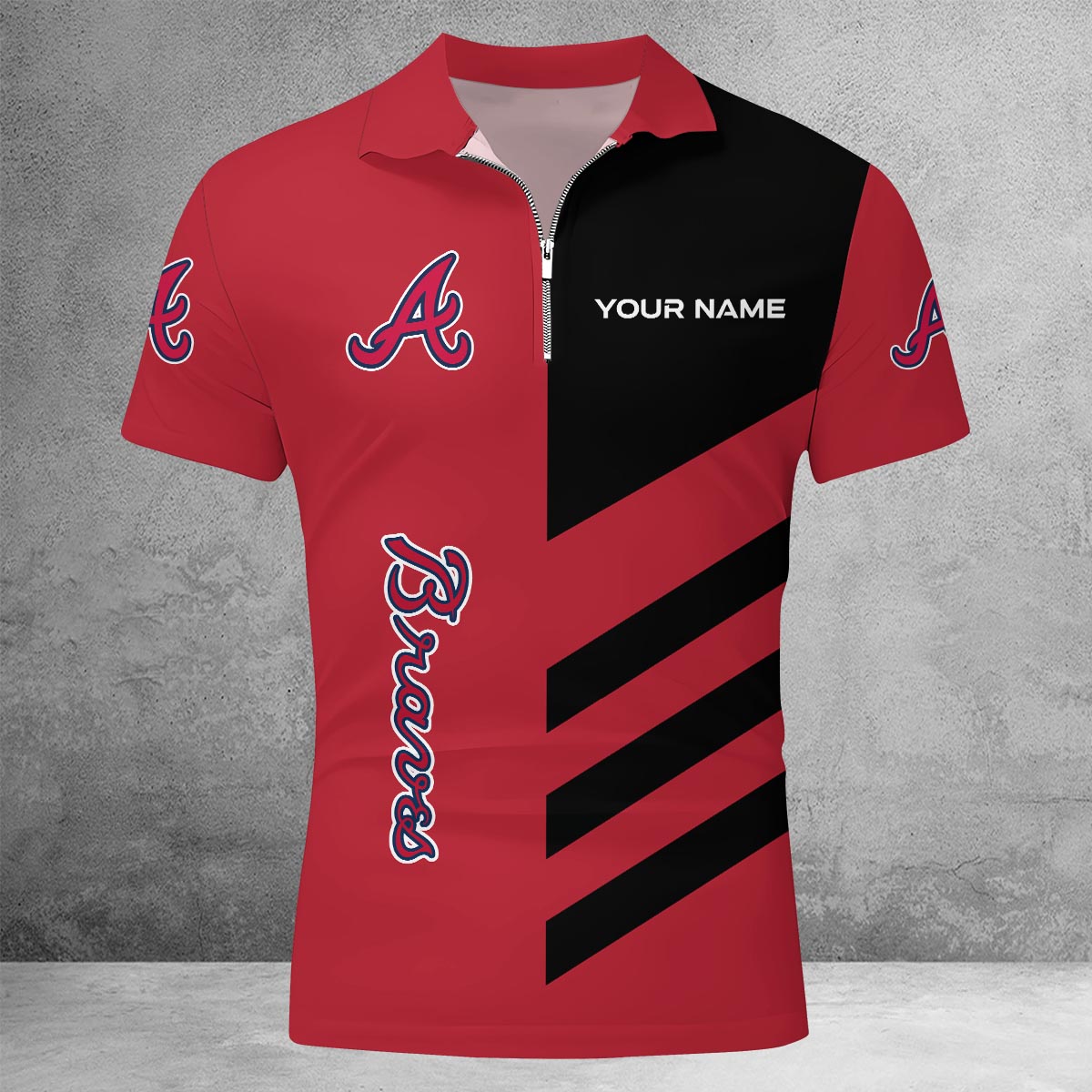 LIMITED EDITION - NEW CUSTOMIZED MLB09 ABS ATLANTA BRAVES ZIP POLO SHIRT