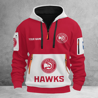 LIMITED EDITION - NEW CUSTOMIZED NBA17 AH ATLANTA HAWKS QUARTER ZIP HOODIE