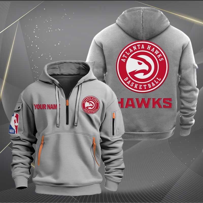 LIMITED EDITION - NEW CUSTOMIZED NBA17 AH ATLANTA HAWKS QUARTER ZIP HOODIE