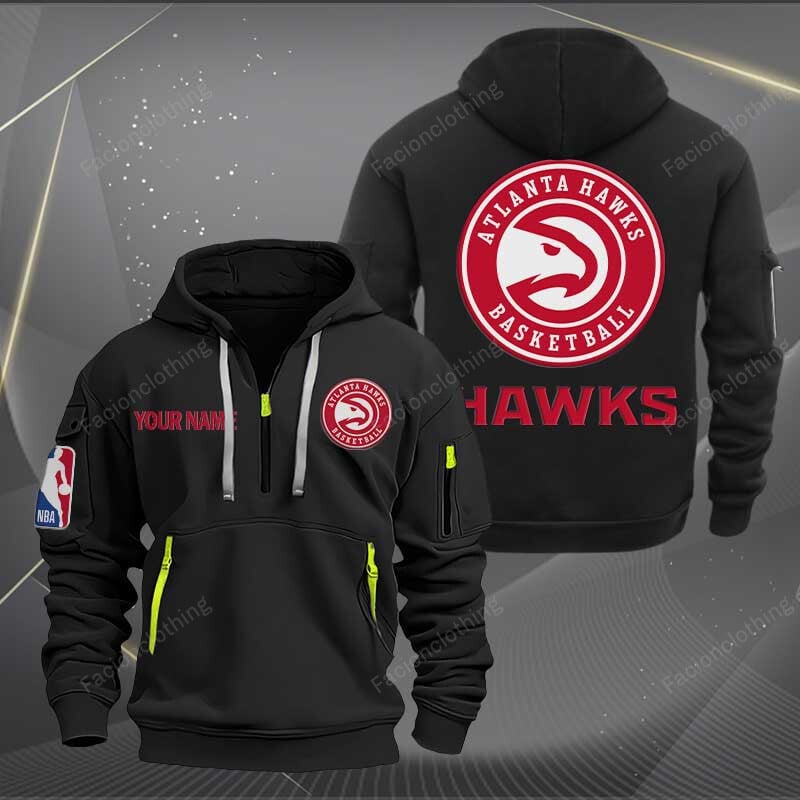 LIMITED EDITION - NEW CUSTOMIZED NBA17 AH ATLANTA HAWKS QUARTER ZIP HOODIE