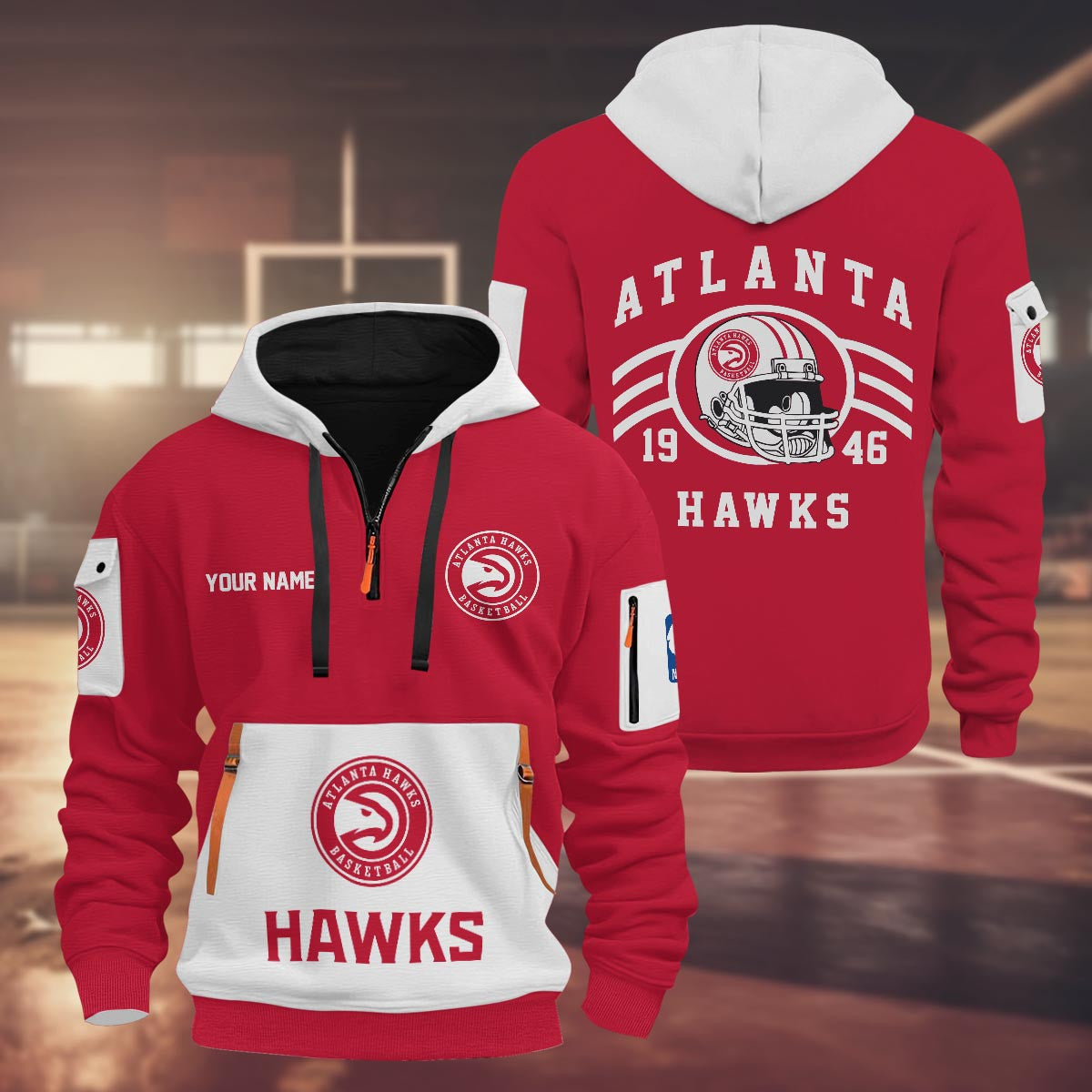 LIMITED EDITION - NEW CUSTOMIZED NBA17 AH ATLANTA HAWKS QUARTER ZIP HOODIE