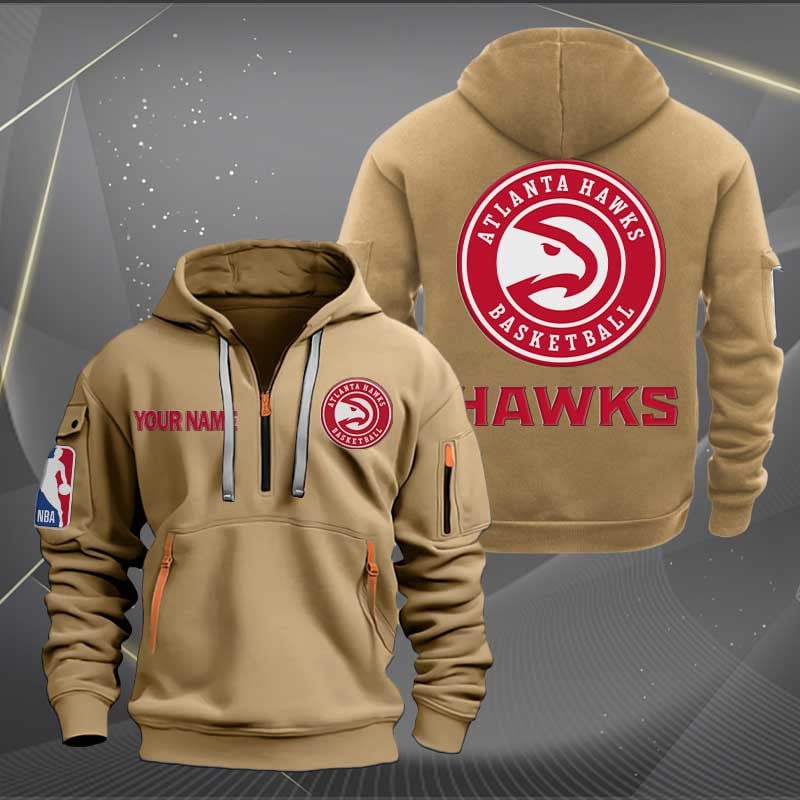 LIMITED EDITION - NEW CUSTOMIZED NBA17 AH ATLANTA HAWKS QUARTER ZIP HOODIE