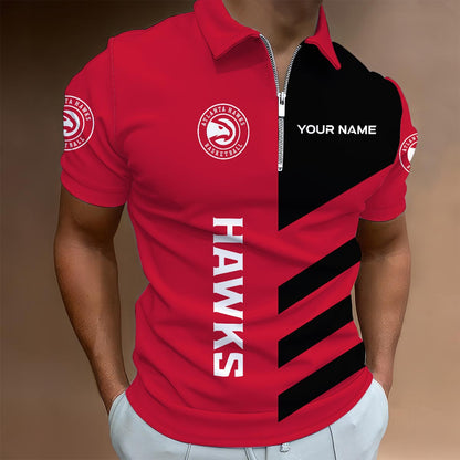 LIMITED EDITION - NEW CUSTOMIZED NBA17 AH ATLANTA HAWKS ZIP POLO SHIRT