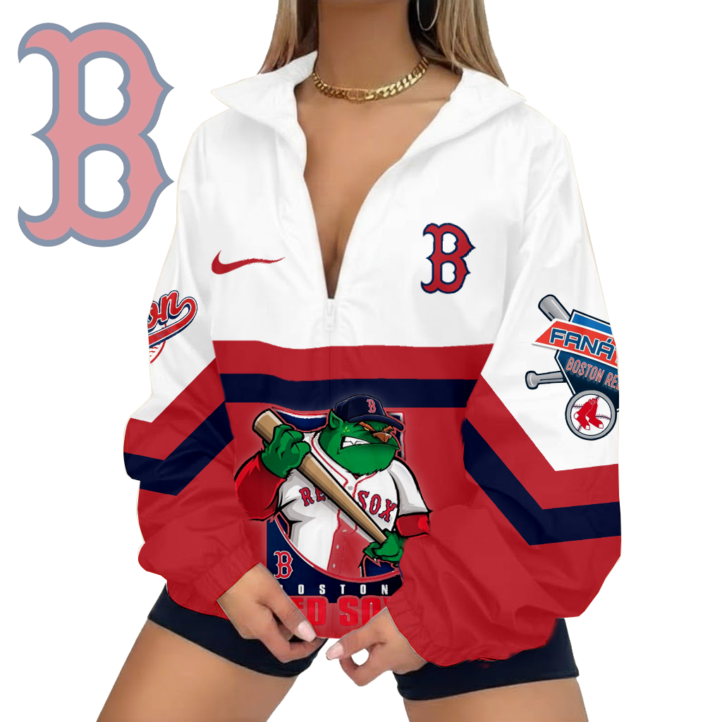LIMITED EDITION - NEW CUSTOMIZED MLB03 BRS BOSTON RED SOX V-NECK ZIPPER SWEATSHIRT JACKET
