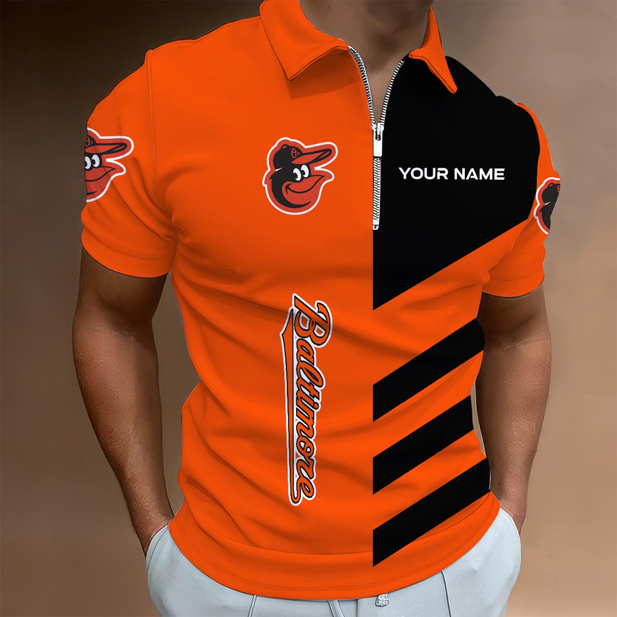 LIMITED EDITION - NEW CUSTOMIZED MLB25 BOS BALTIMORE ORIOLES ZIP POLO SHIRT