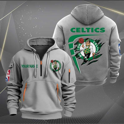 LIMITED EDITION - NEW CUSTOMIZED NBA03 BC BOSTON CELTICS QUARTER ZIP HOODIE