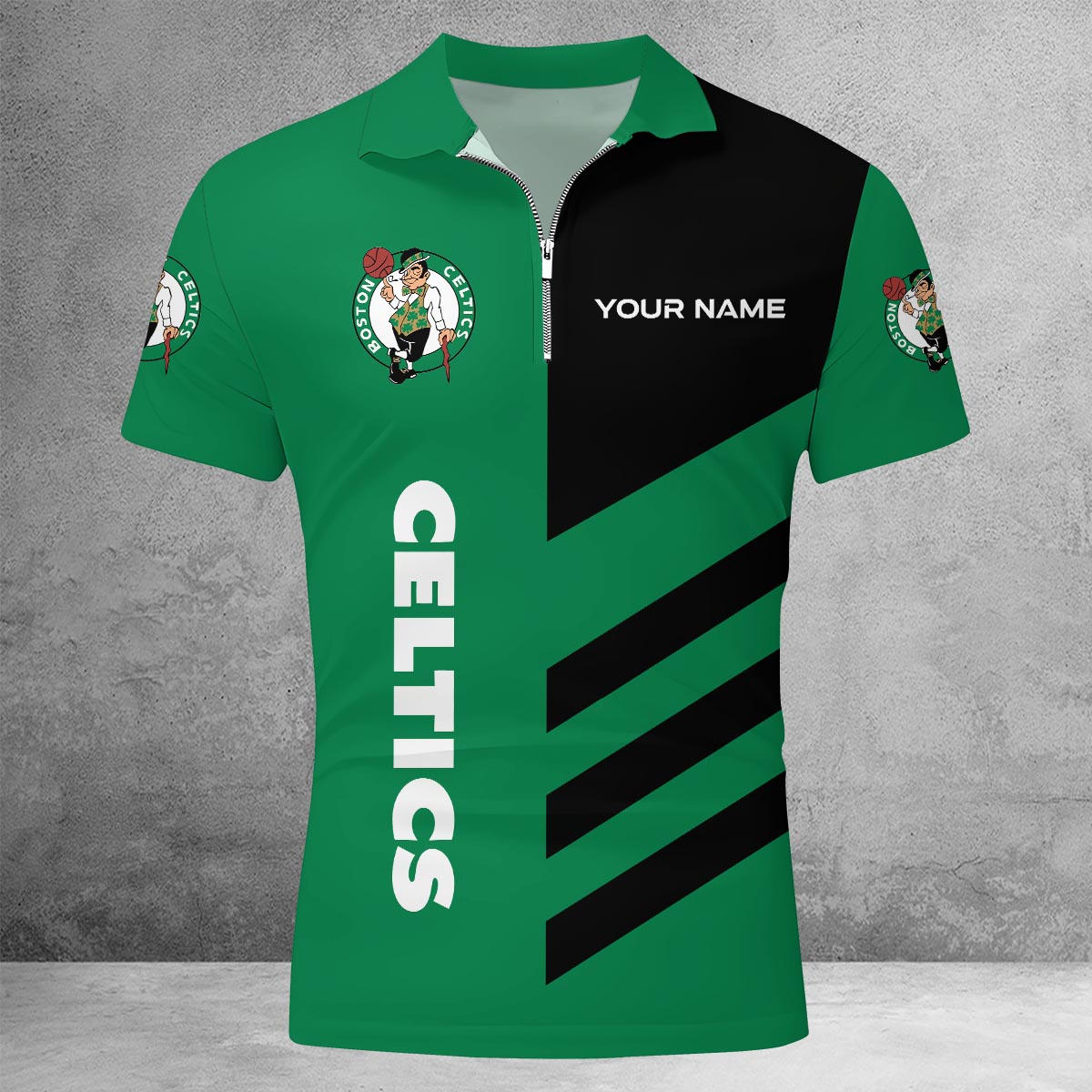 LIMITED EDITION - NEW CUSTOMIZED NBA03 BC BOSTON CELTICS ZIP POLO SHIRT