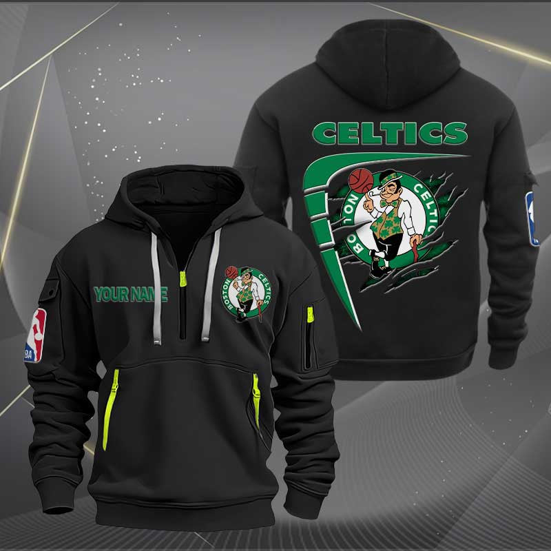 LIMITED EDITION - NEW CUSTOMIZED NBA03 BC BOSTON CELTICS QUARTER ZIP HOODIE