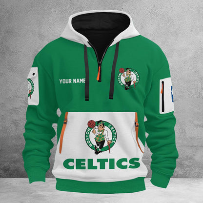 LIMITED EDITION - NEW CUSTOMIZED NBA03 BC BOSTON CELTICS QUARTER ZIP HOODIE