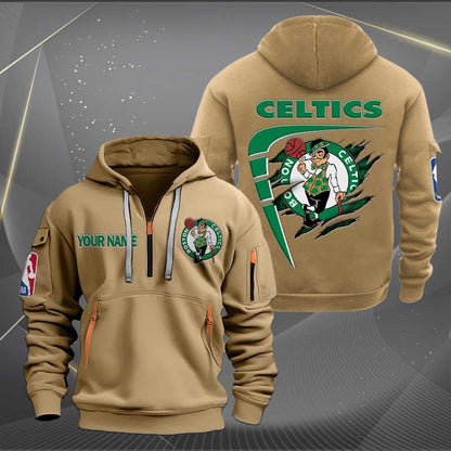 LIMITED EDITION - NEW CUSTOMIZED NBA03 BC BOSTON CELTICS QUARTER ZIP HOODIE
