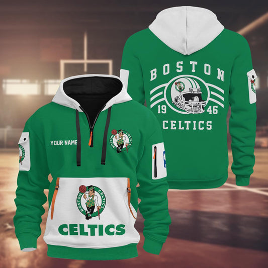 LIMITED EDITION - NEW CUSTOMIZED NBA03 BC BOSTON CELTICS QUARTER ZIP HOODIE