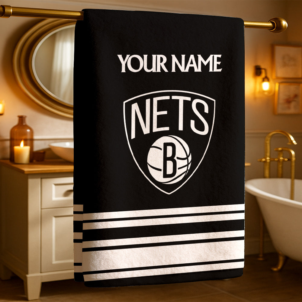LIMITED EDITION - NEW CUSTOMIZED NBA25 BN BROOKLYN NETS BEACH & BATH TOWEL