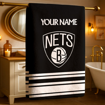 LIMITED EDITION - NEW CUSTOMIZED NBA25 BN BROOKLYN NETS BEACH & BATH TOWEL