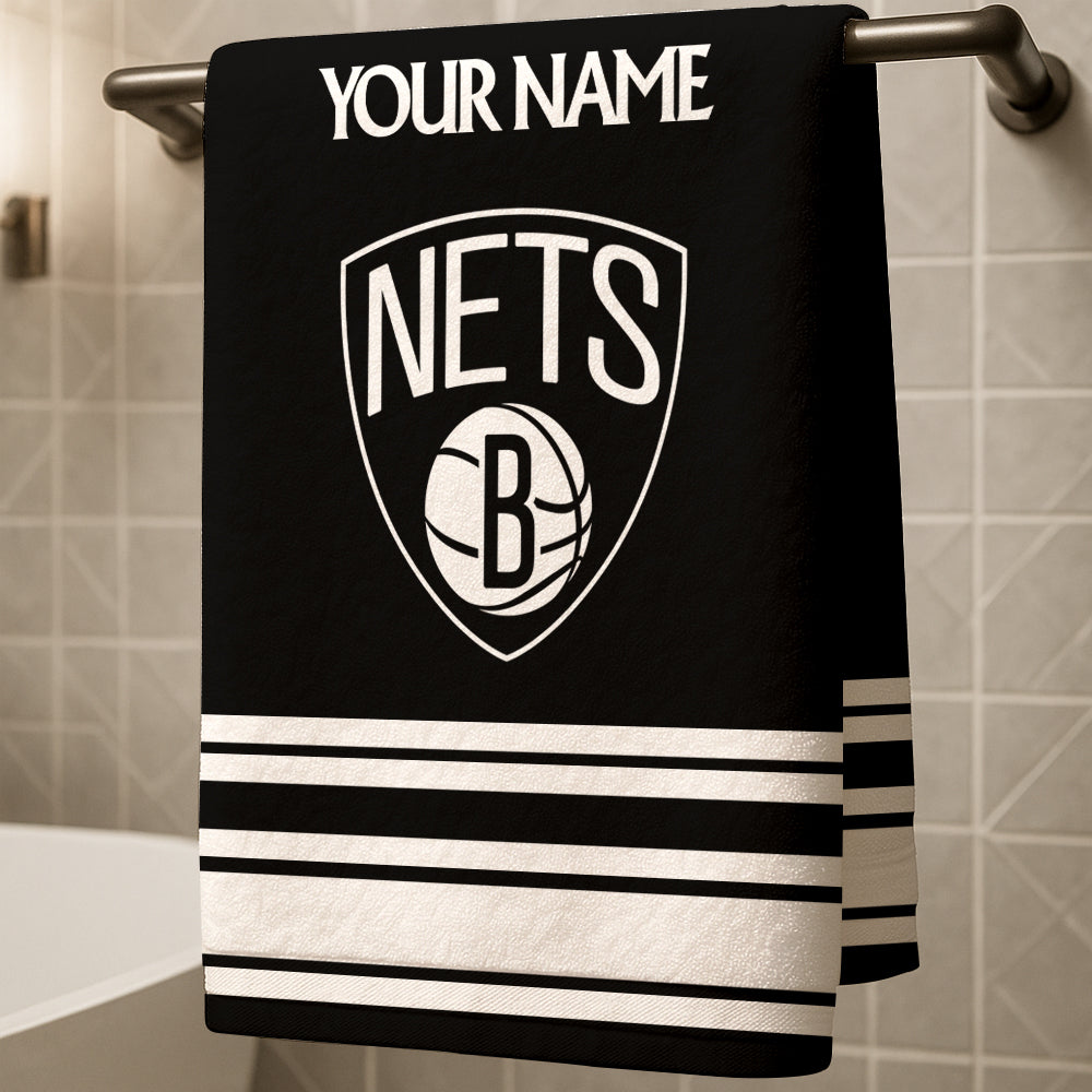 LIMITED EDITION - NEW CUSTOMIZED NBA25 BN BROOKLYN NETS BEACH & BATH TOWEL