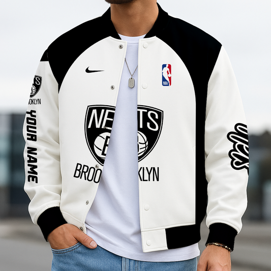 LIMITED EDITION - NEW CUSTOMIZED NBA25 BN BROOKLYN NETS BASEBALL JACKET
