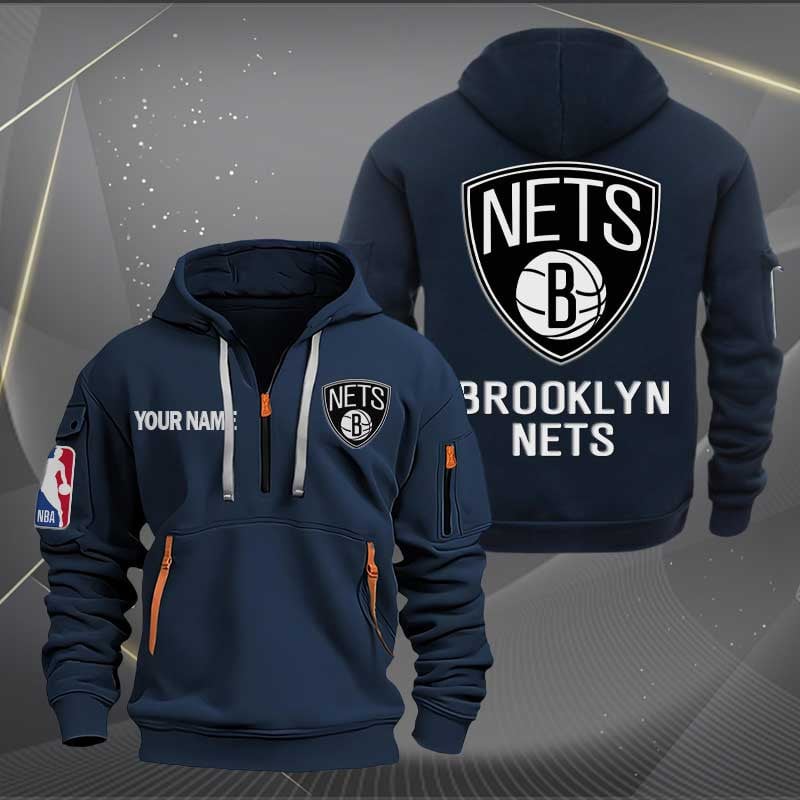 LIMITED EDITION - NEW CUSTOMIZED NBA25 BN BROOKLYN NETS QUARTER ZIP HOODIE