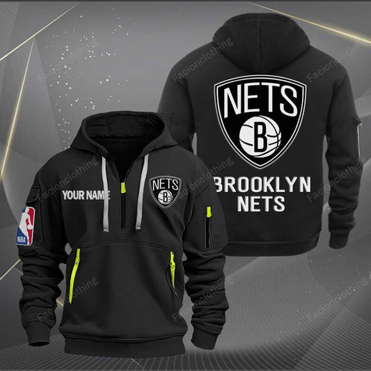 LIMITED EDITION - NEW CUSTOMIZED NBA25 BN BROOKLYN NETS QUARTER ZIP HOODIE