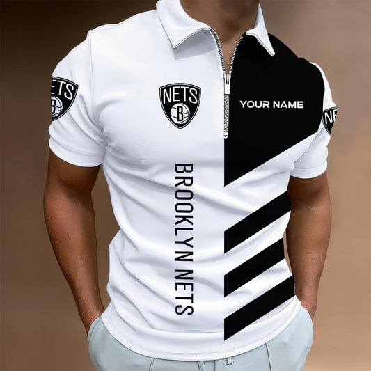 LIMITED EDITION - NEW CUSTOMIZED NBA25 BN BROOKLYN NETS ZIP POLO SHIRT