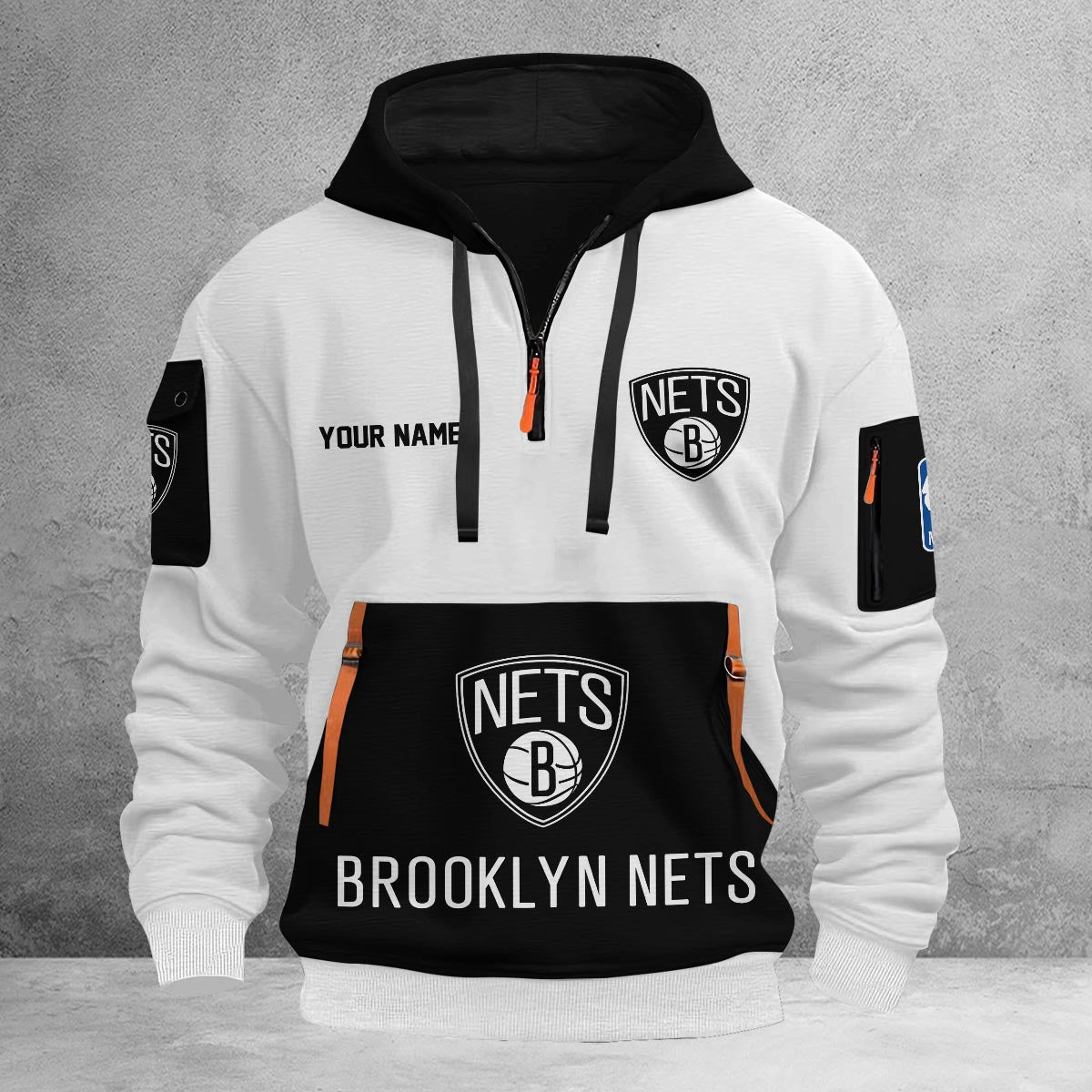 LIMITED EDITION - NEW CUSTOMIZED NBA25 BN BROOKLYN NETS QUARTER ZIP HOODIE