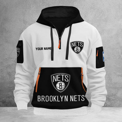 LIMITED EDITION - NEW CUSTOMIZED NBA25 BN BROOKLYN NETS QUARTER ZIP HOODIE