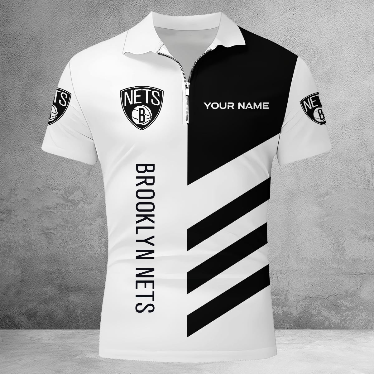 LIMITED EDITION - NEW CUSTOMIZED NBA25 BN BROOKLYN NETS ZIP POLO SHIRT