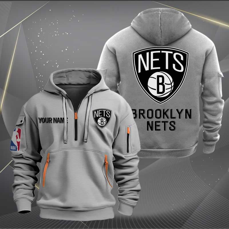 LIMITED EDITION - NEW CUSTOMIZED NBA25 BN BROOKLYN NETS QUARTER ZIP HOODIE