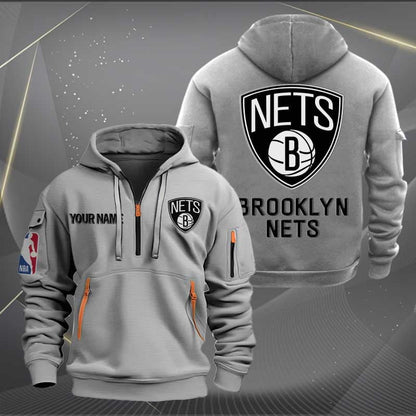 LIMITED EDITION - NEW CUSTOMIZED NBA25 BN BROOKLYN NETS QUARTER ZIP HOODIE