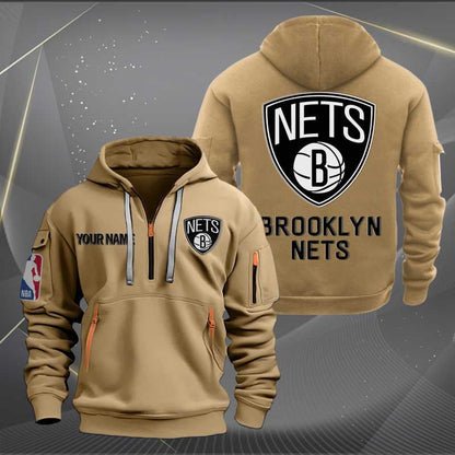 LIMITED EDITION - NEW CUSTOMIZED NBA25 BN BROOKLYN NETS QUARTER ZIP HOODIE