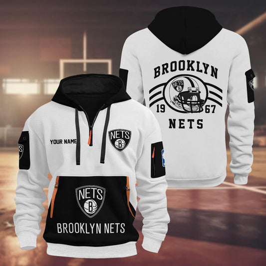 LIMITED EDITION - NEW CUSTOMIZED NBA25 BN BROOKLYN NETS QUARTER ZIP HOODIE