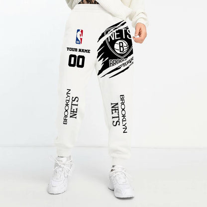 LIMITED EDITION - NEW CUSTOMIZED NBA25 BN BROOKLYN NETS UNISEX LONG PANTS