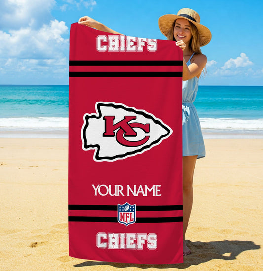 LIMITED EDITION - NEW CUSTOMIZED NFL01 KCC KANSAS CITY CHIEFS BEACH & BATH TOWEL (KIDS & ADULTS)