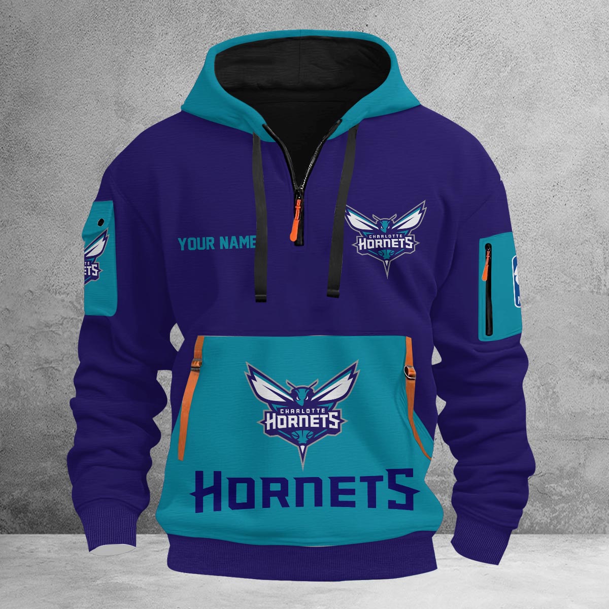 LIMITED EDITION - NEW CUSTOMIZED NBA27 CH CHARLOTTE HORNETS QUARTER ZIP HOODIE