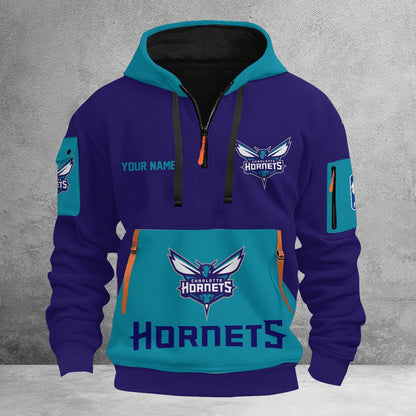 LIMITED EDITION - NEW CUSTOMIZED NBA27 CH CHARLOTTE HORNETS QUARTER ZIP HOODIE
