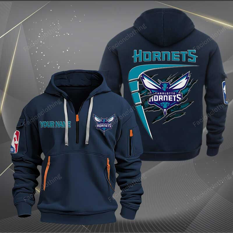 LIMITED EDITION - NEW CUSTOMIZED NBA27 CH CHARLOTTE HORNETS QUARTER ZIP HOODIE
