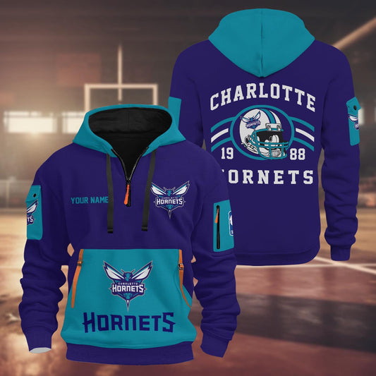 LIMITED EDITION - NEW CUSTOMIZED NBA27 CH CHARLOTTE HORNETS QUARTER ZIP HOODIE