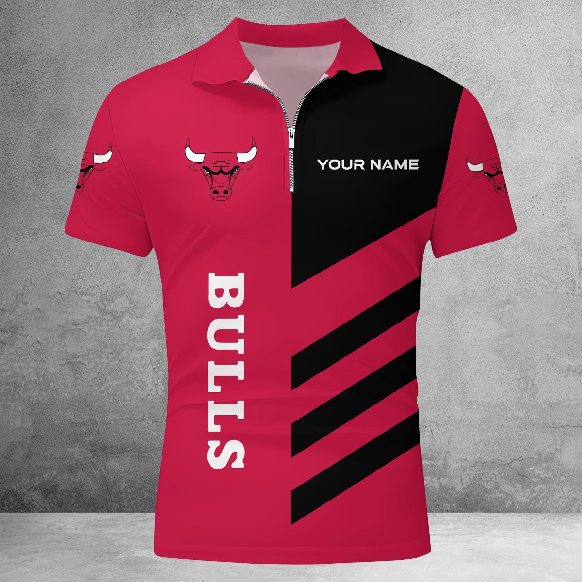 LIMITED EDITION - NEW CUSTOMIZED NBA19 CB CHICAGO BULLS ZIP POLO SHIRT