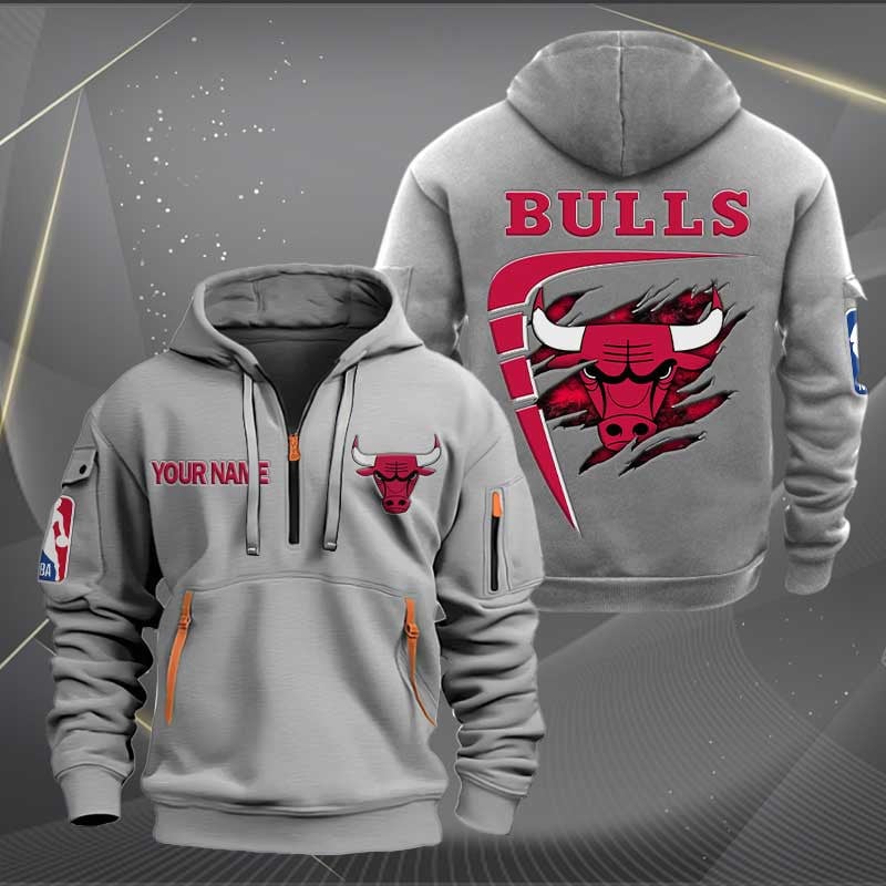 LIMITED EDITION - NEW CUSTOMIZED NBA19 CB CHICAGO BULLS QUARTER ZIP HOODIE