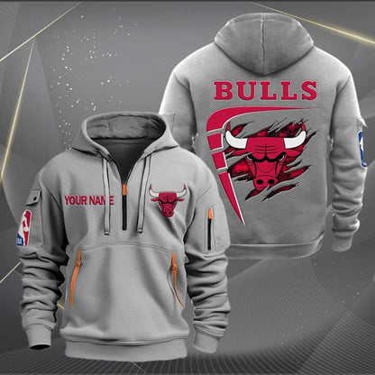 LIMITED EDITION - NEW CUSTOMIZED NBA19 CB CHICAGO BULLS QUARTER ZIP HOODIE