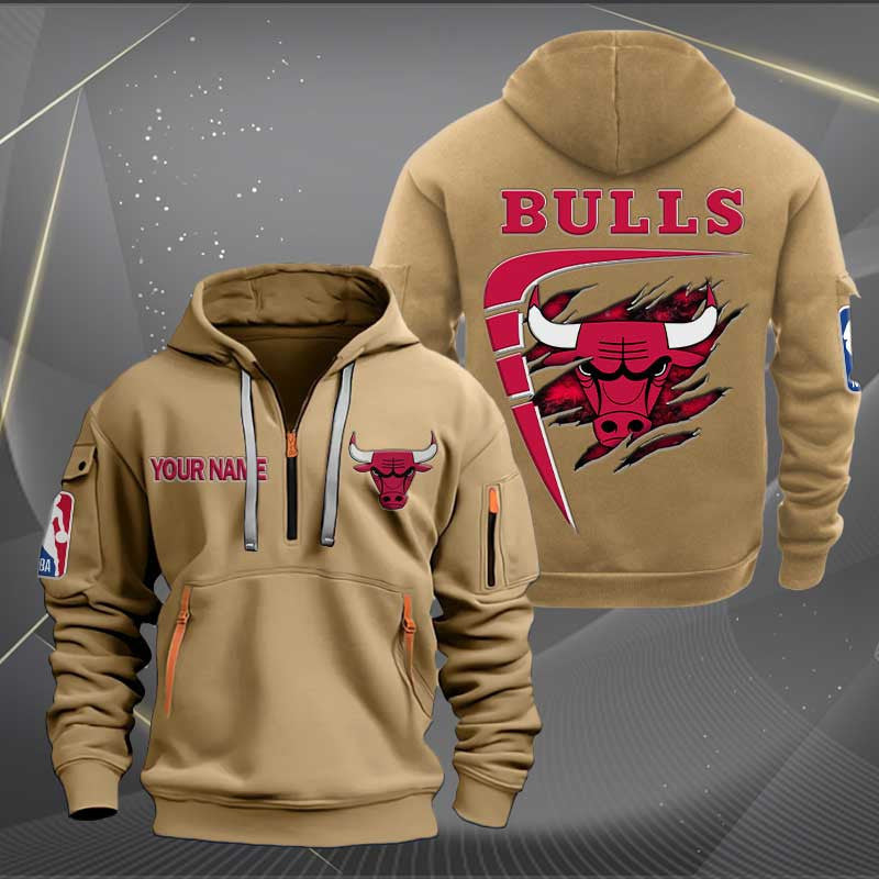 LIMITED EDITION - NEW CUSTOMIZED NBA19 CB CHICAGO BULLS QUARTER ZIP HOODIE