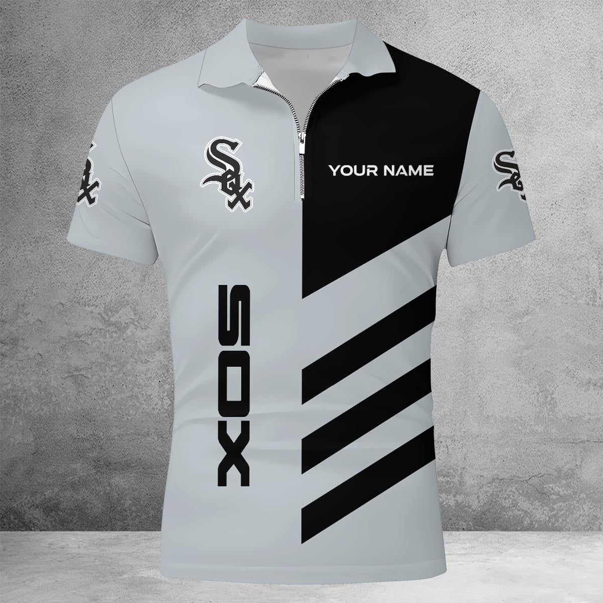 LIMITED EDITION - NEW CUSTOMIZED MLB26 CWS CHICAGO WHITE SOX ZIP POLO SHIRT