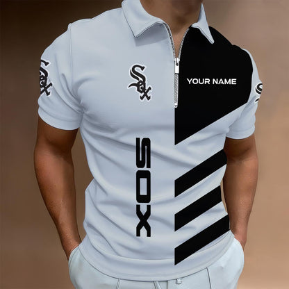 LIMITED EDITION - NEW CUSTOMIZED MLB26 CWS CHICAGO WHITE SOX ZIP POLO SHIRT